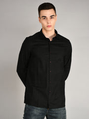 Black Striped Regular Fit Shirt