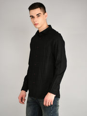 Black Striped Regular Fit Shirt