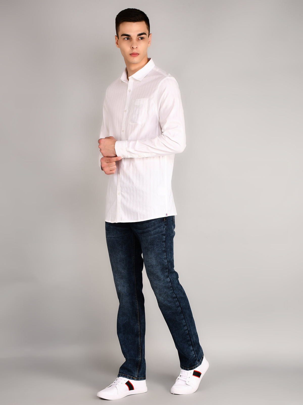 Bright White Striped Regular Fit Shirt