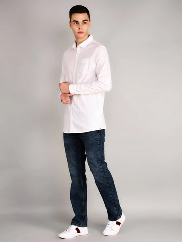 Bright White Striped Regular Fit Shirt Tim Paris