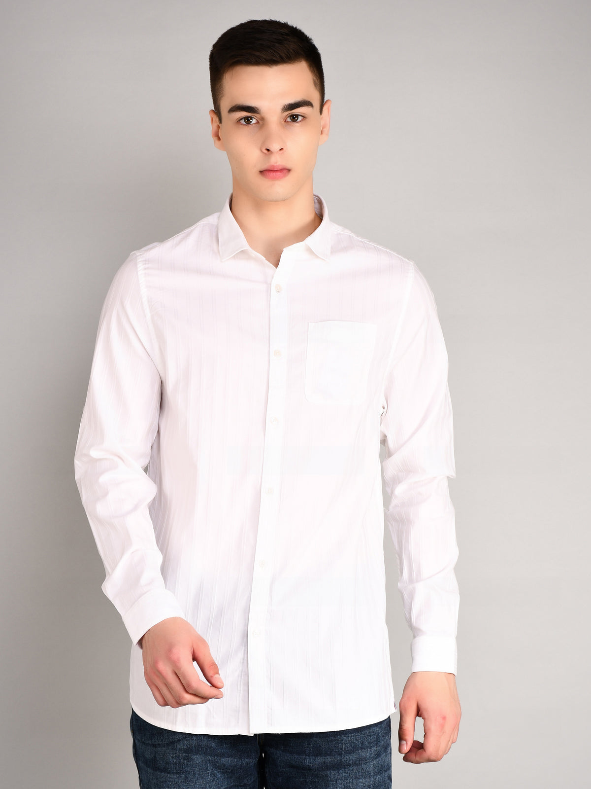 Bright White Striped Regular Fit Shirt