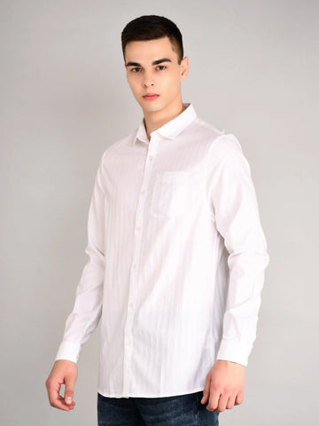 Bright White Striped Regular Fit Shirt Tim Paris