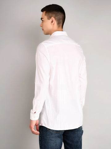 Bright White Striped Regular Fit Shirt Tim Paris
