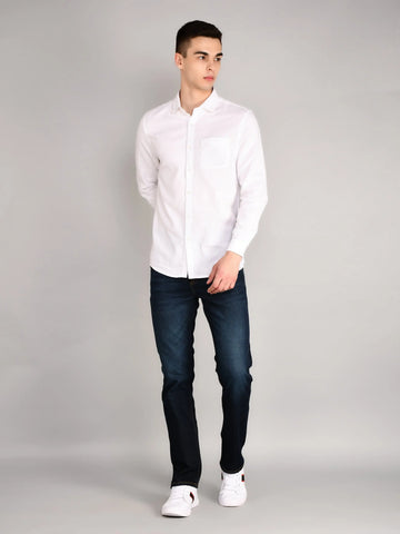 White Textured Regular Fit Shirt Tim Paris