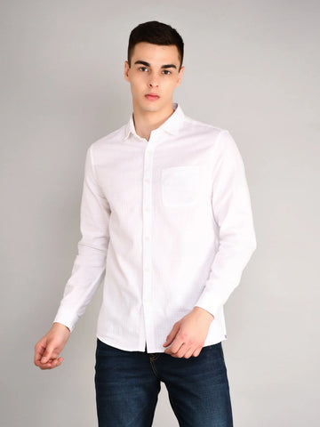 White Textured Regular Fit Shirt Tim Paris