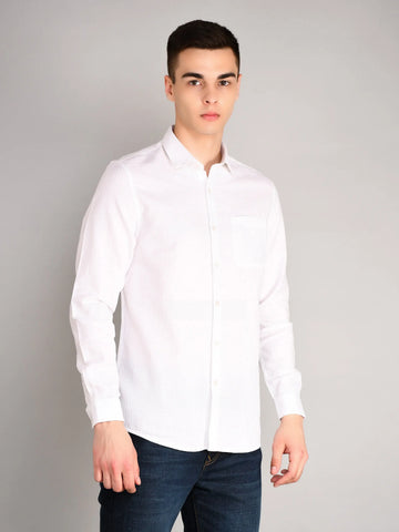 White Textured Regular Fit Shirt Tim Paris