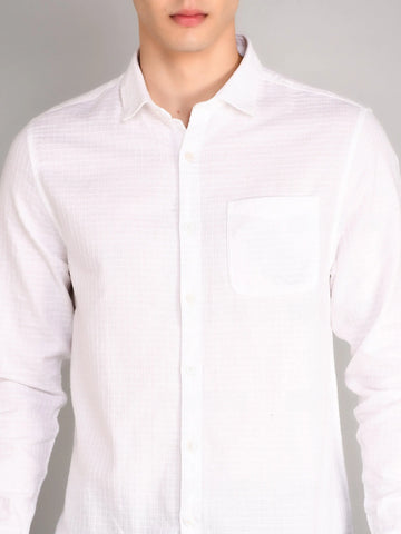 White Textured Regular Fit Shirt Tim Paris