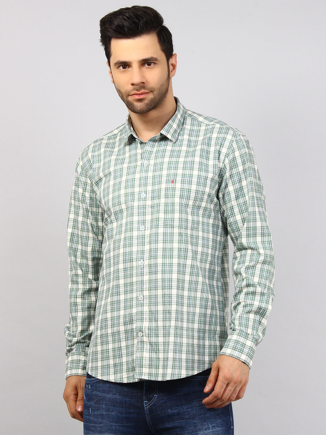 Green Checkered Regular Fit Shirt