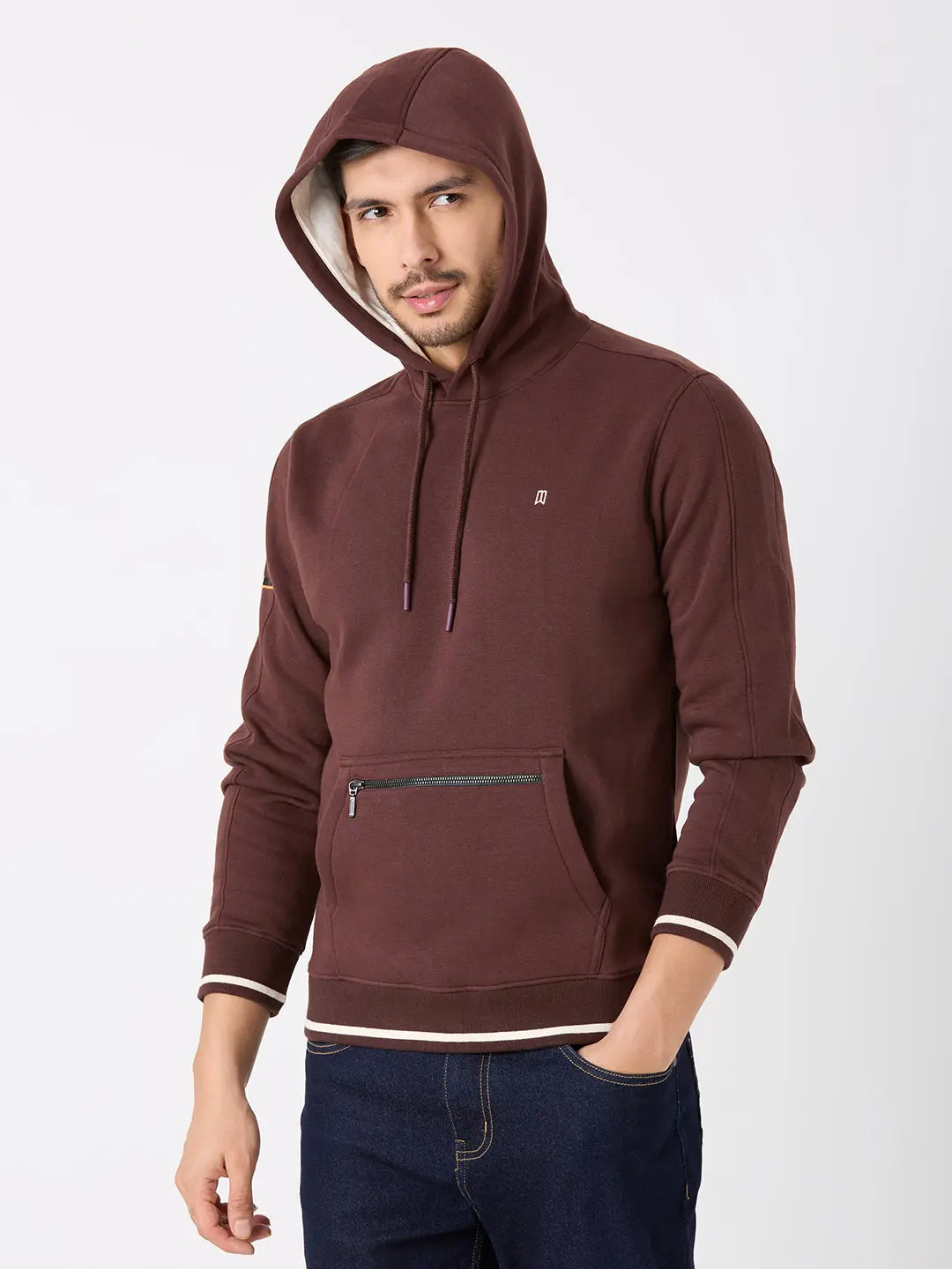 Chocolate Plum Printed Regular Fit Hoodie TIM PARIS