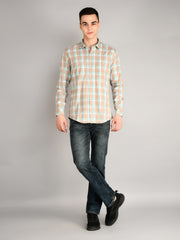 Beige Light Blue Checked Shirt