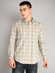 Beige Light Blue Checked Shirt