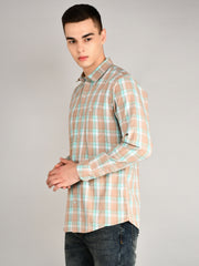Beige Light Blue Checked Shirt