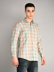 Beige Light Blue Checked Shirt