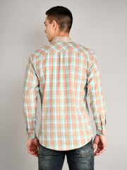 Beige Light Blue Checked Shirt
