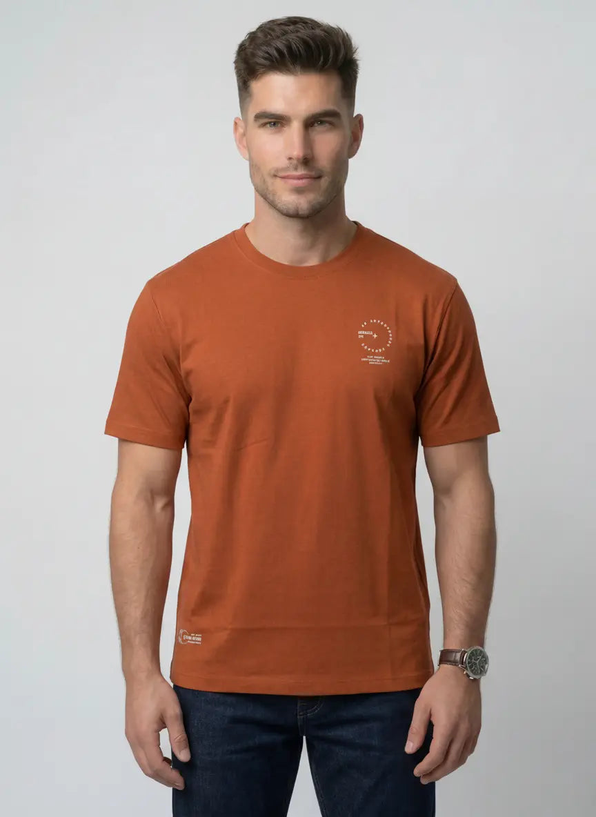 Orange Round Neck Print T-Shirt Tim Paris