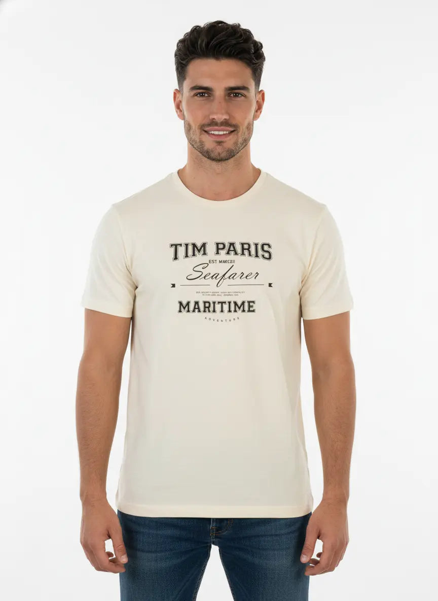 Egret Round Neck Graphic Print T-Shirt Tim Paris