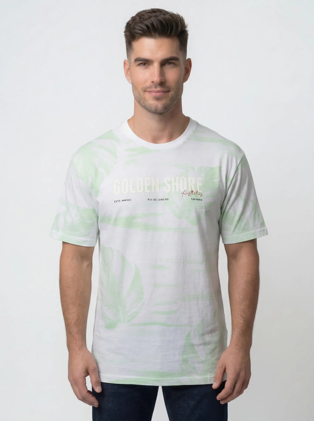 WHITE ROUND NECK AOP PRINT T-SHIRT Tim Paris
