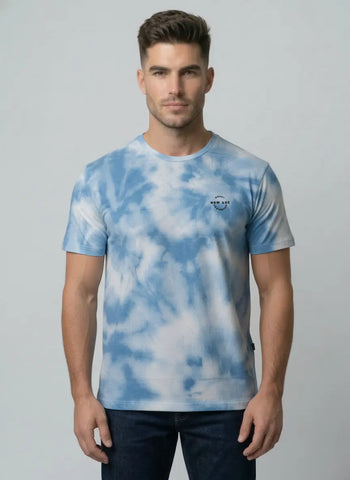 SKY BLUE ROUND NECK AOP PRINT T-SHIRT Tim Paris