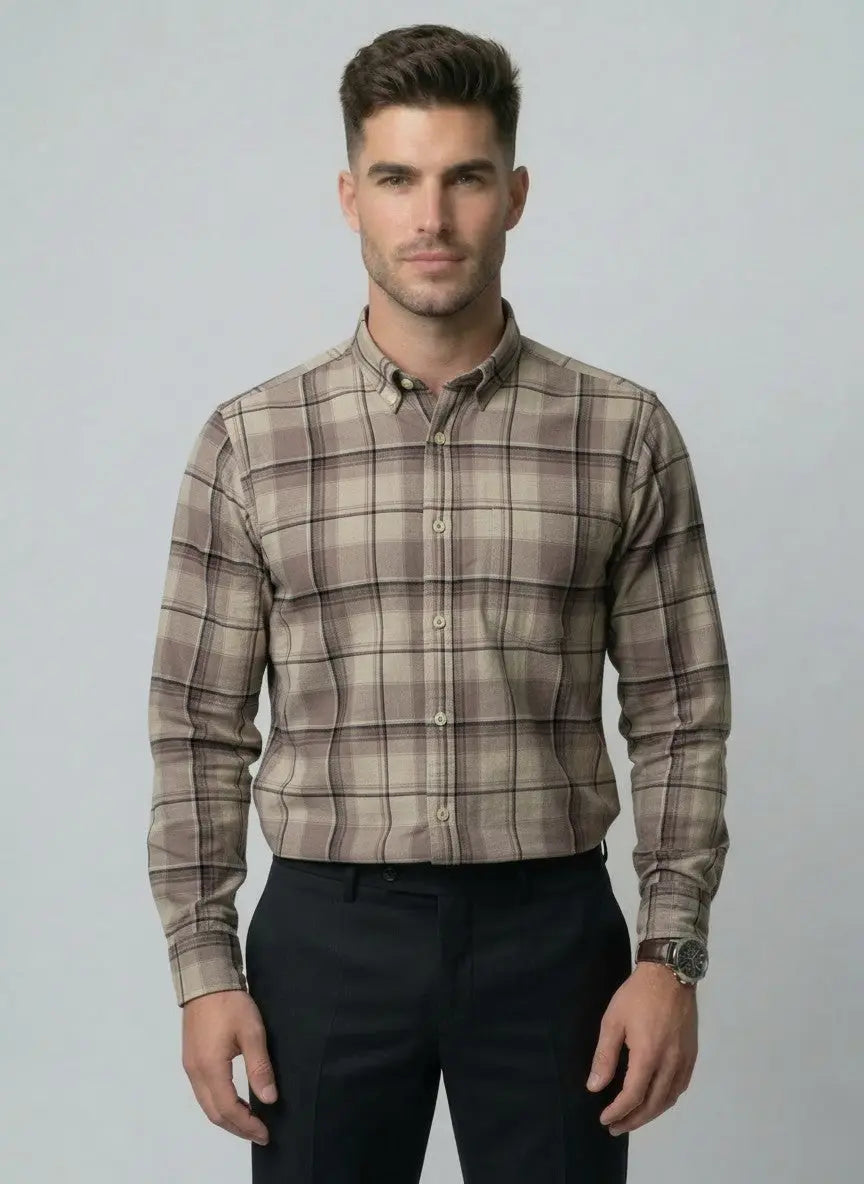 Light Brown Checks Shirt Tim Paris
