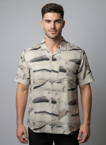 Beige Half Sleeve Printed Shirt Tim Paris