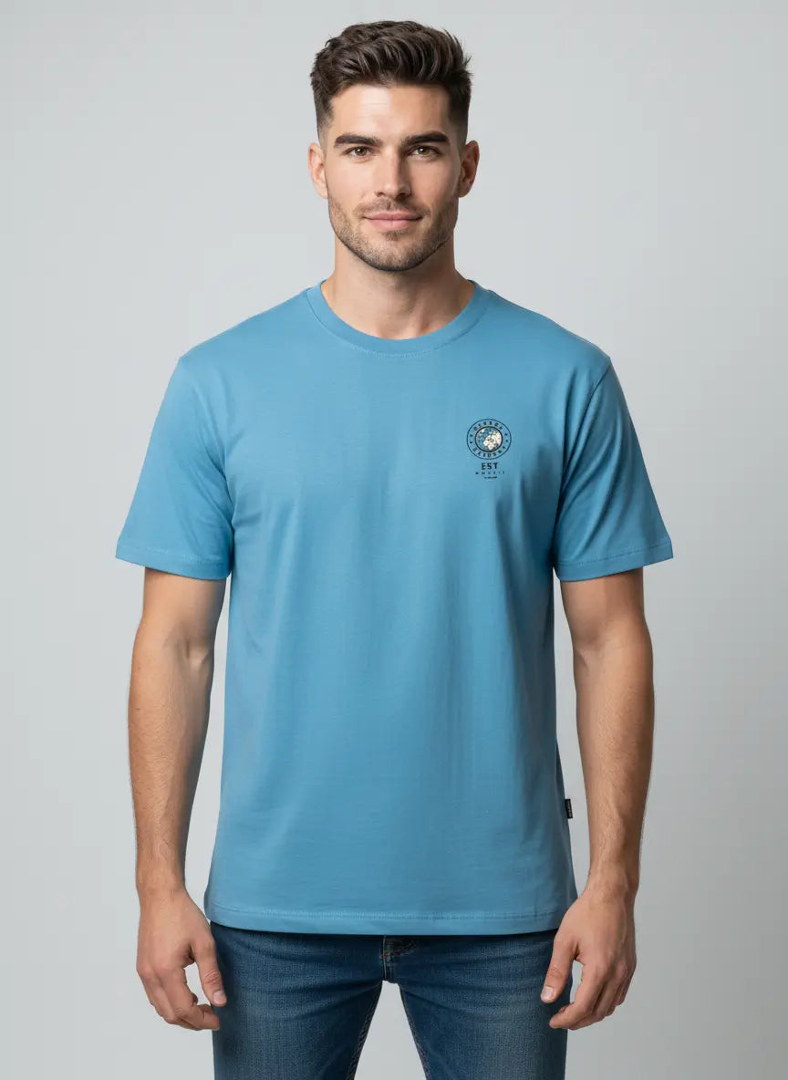 Blue Round Neck Print T-Shirt Tim Paris