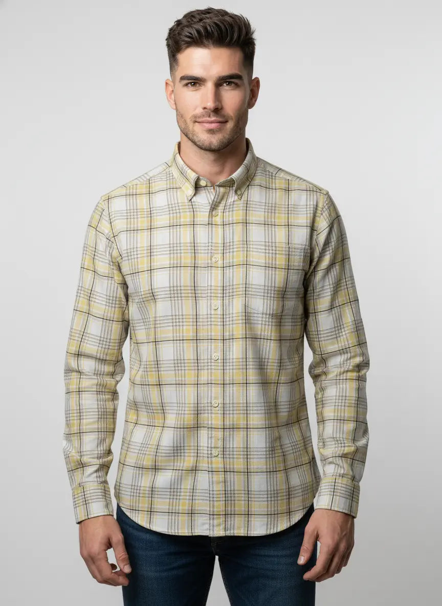 Yellow Checks Colour Shirt Tim Paris