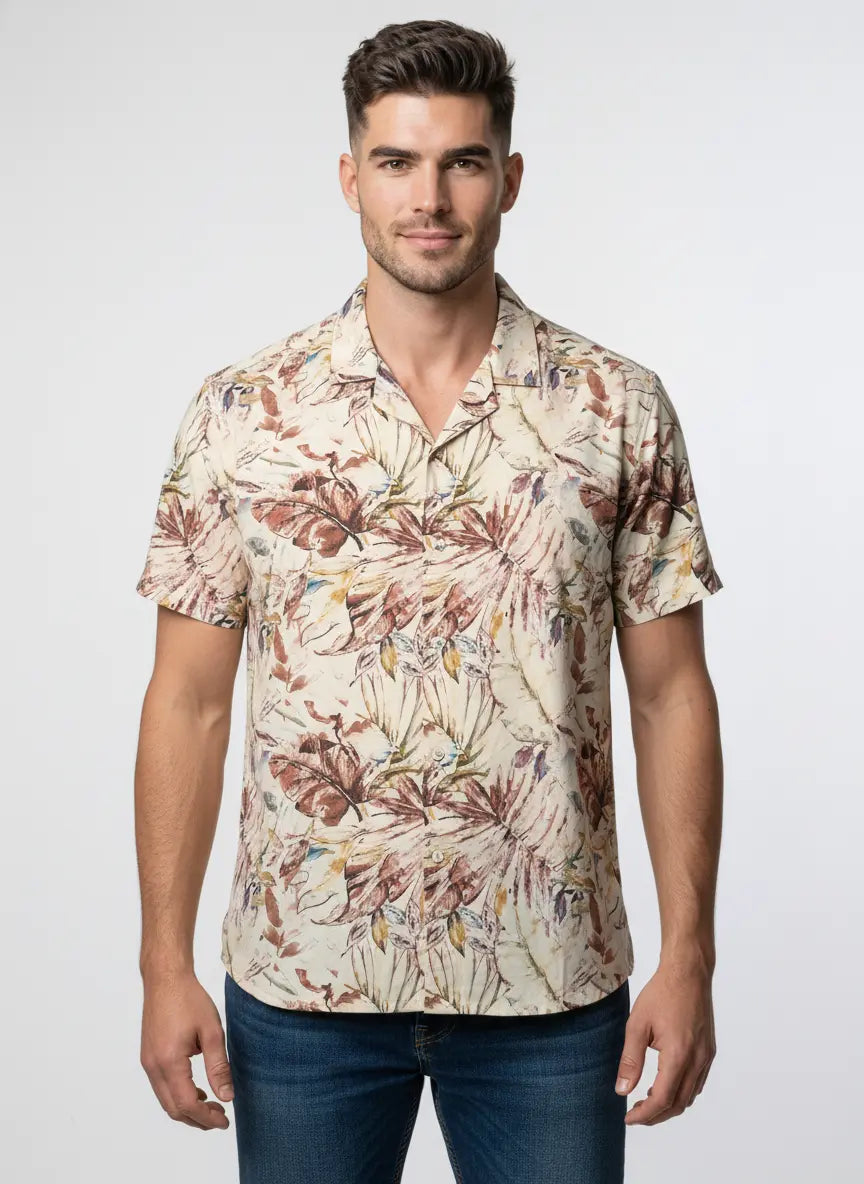 PEACH PRINTED HALF SLEEVE SHIRT Tim Paris