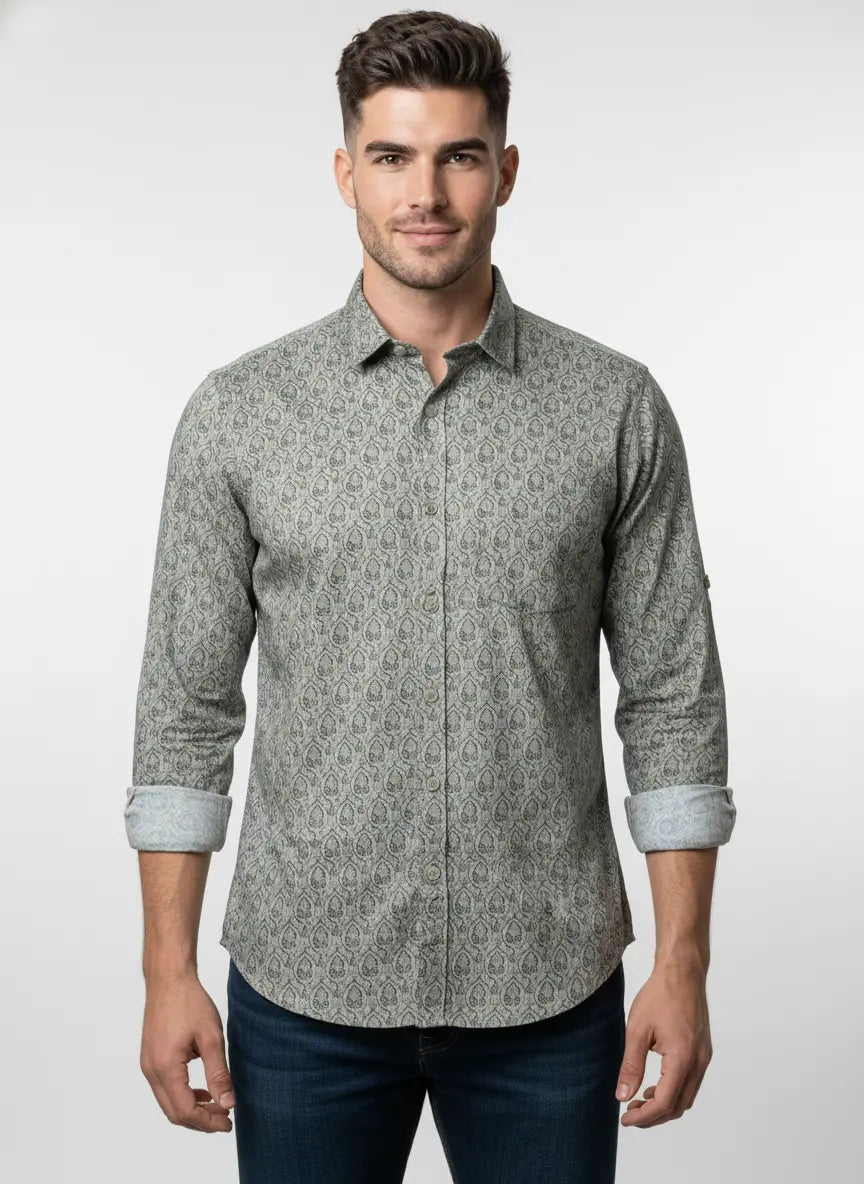Grey Print Shirt Tim Paris