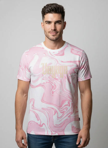 PINK ROUND NECK AOP PRINT T-SHIRT Tim Paris