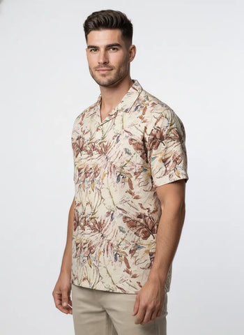 PEACH PRINTED HALF SLEEVE SHIRT Tim Paris