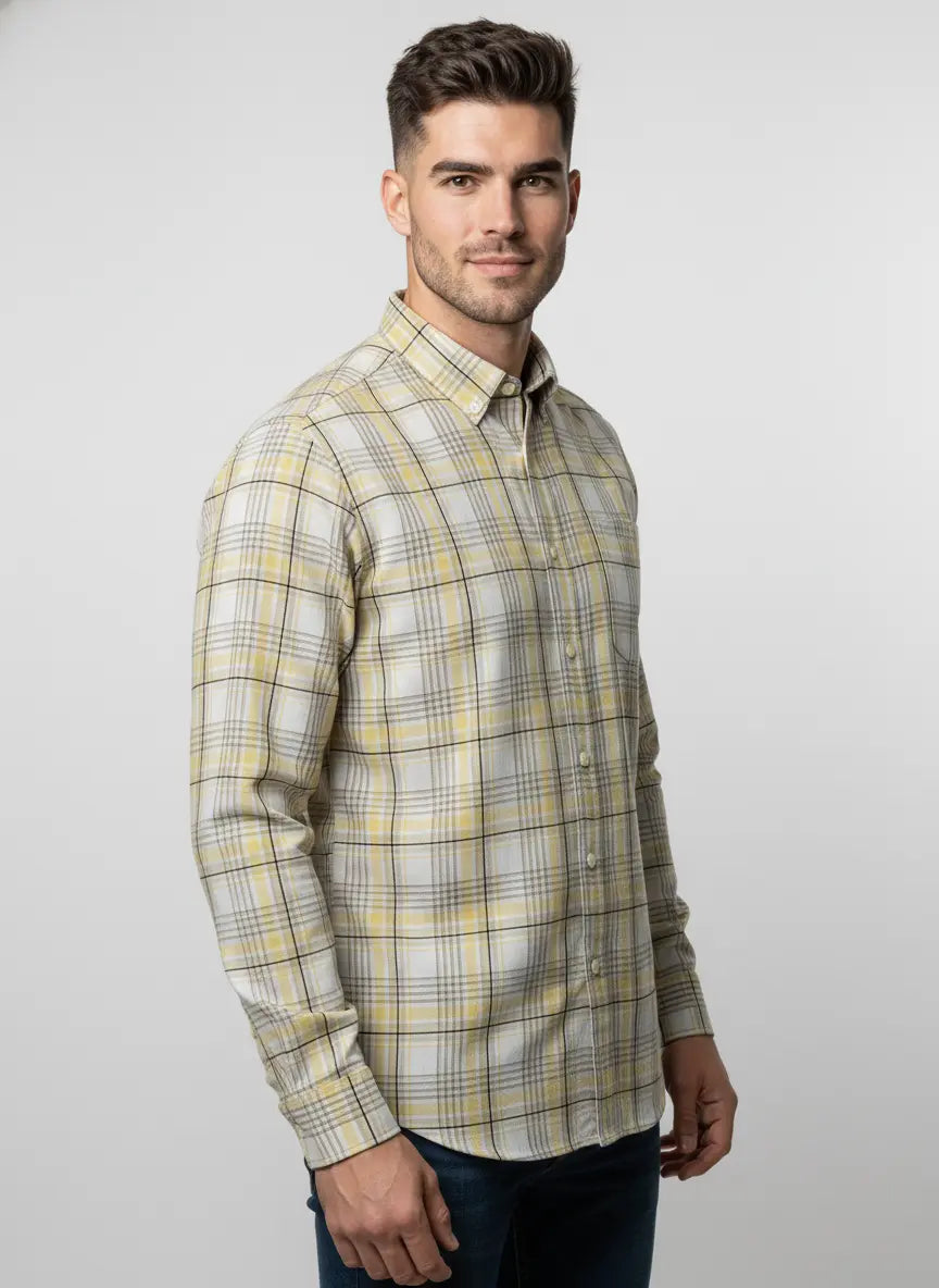Yellow Checks Colour Shirt Tim Paris