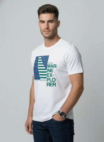 White Round Neck Graphic Print T-Shirt Tim Paris