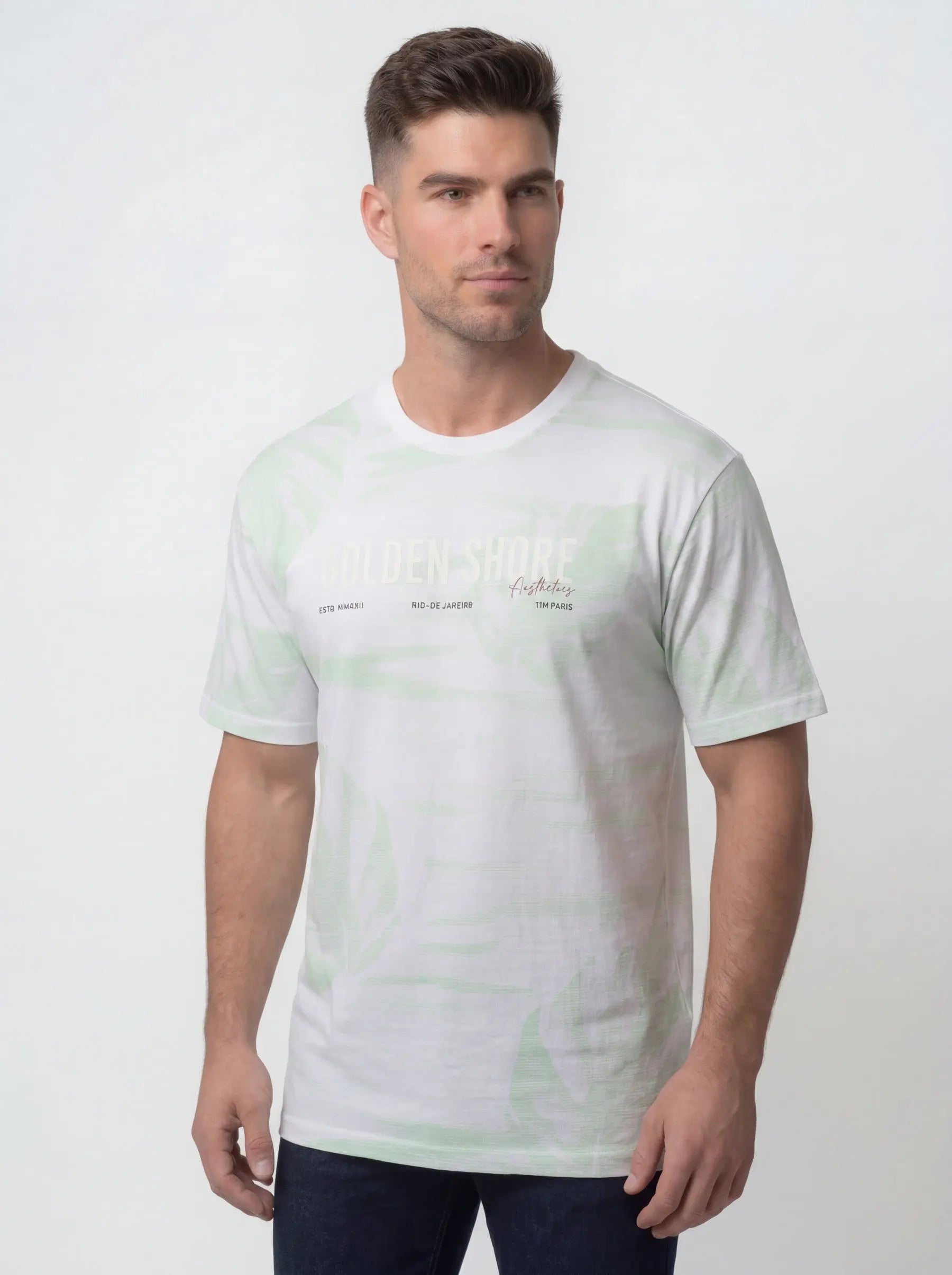 WHITE ROUND NECK AOP PRINT T-SHIRT Tim Paris