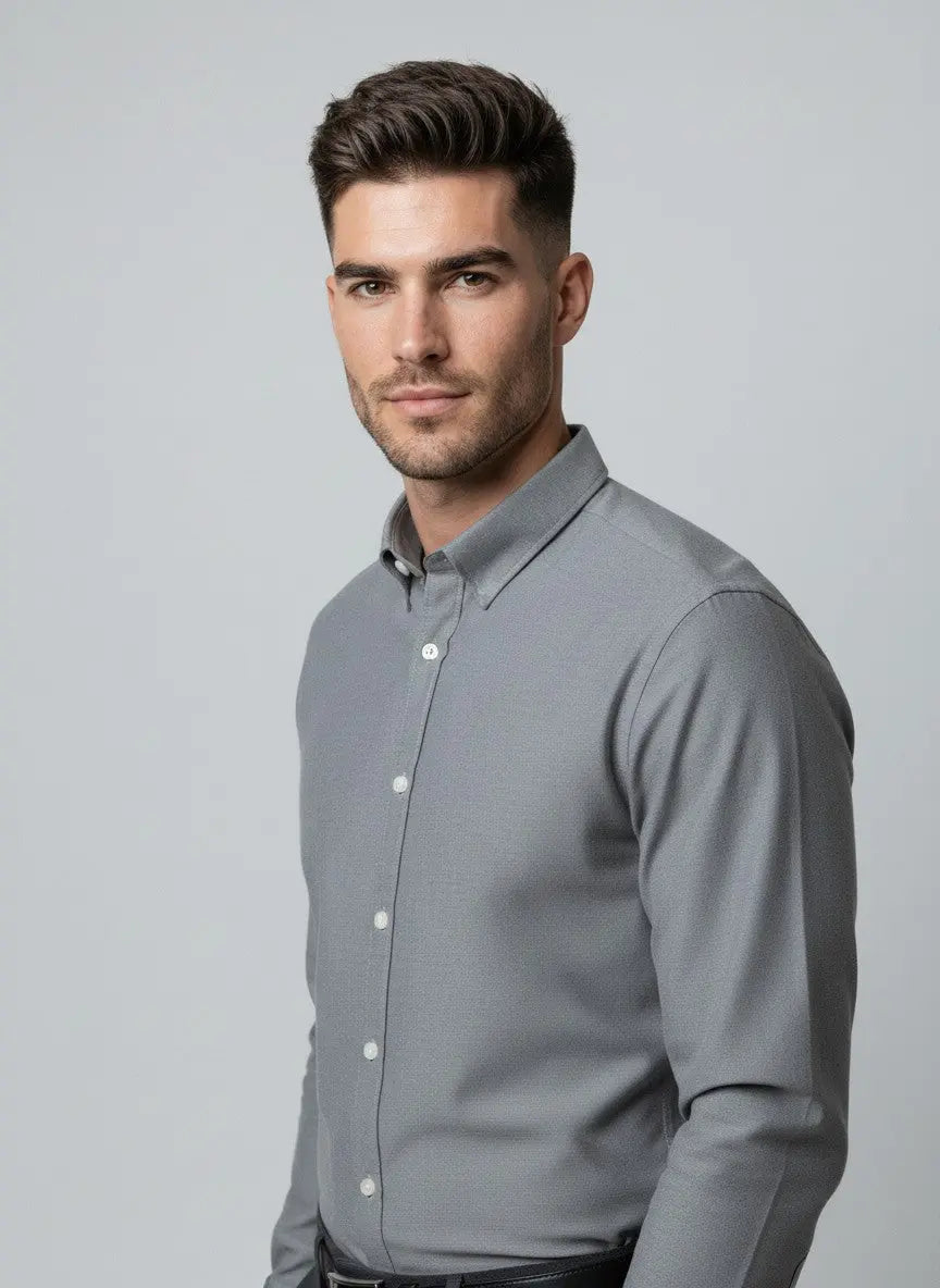 Grey Solid Shirt Tim Paris