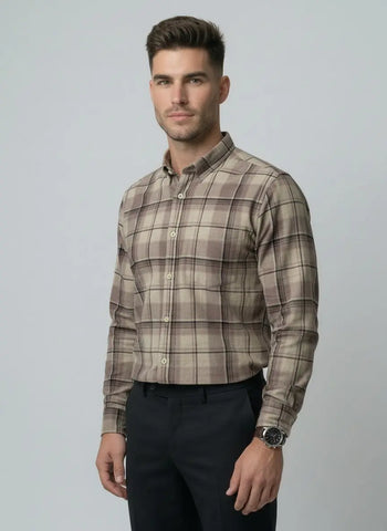 Light Brown Checks Shirt Tim Paris