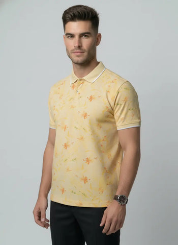 YELLOW POLO NECK AOP PRINT T-SHIRT Tim Paris