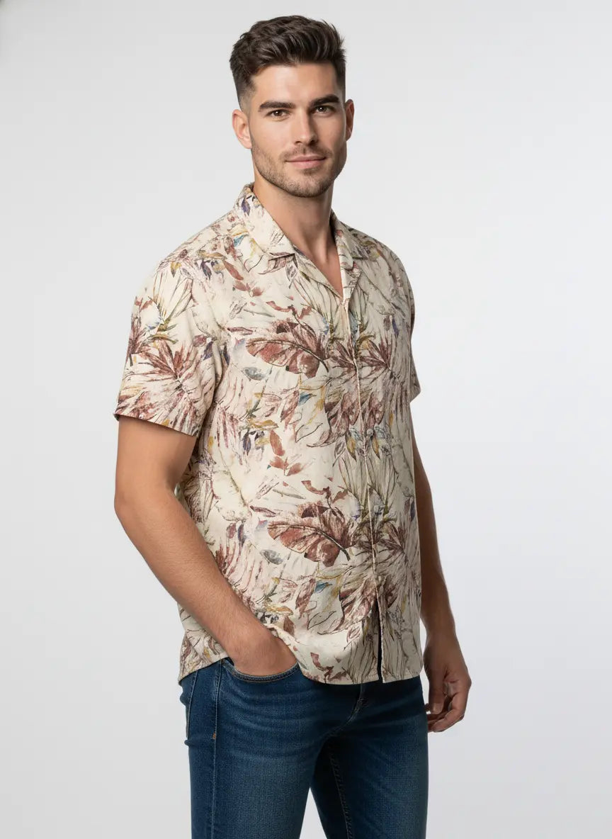 PEACH PRINTED HALF SLEEVE SHIRT Tim Paris