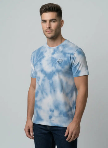 SKY BLUE ROUND NECK AOP PRINT T-SHIRT Tim Paris