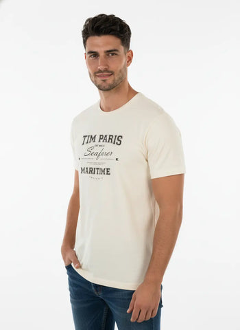 Egret Round Neck Graphic Print T-Shirt Tim Paris