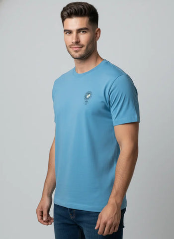 Blue Round Neck Print T-Shirt Tim Paris