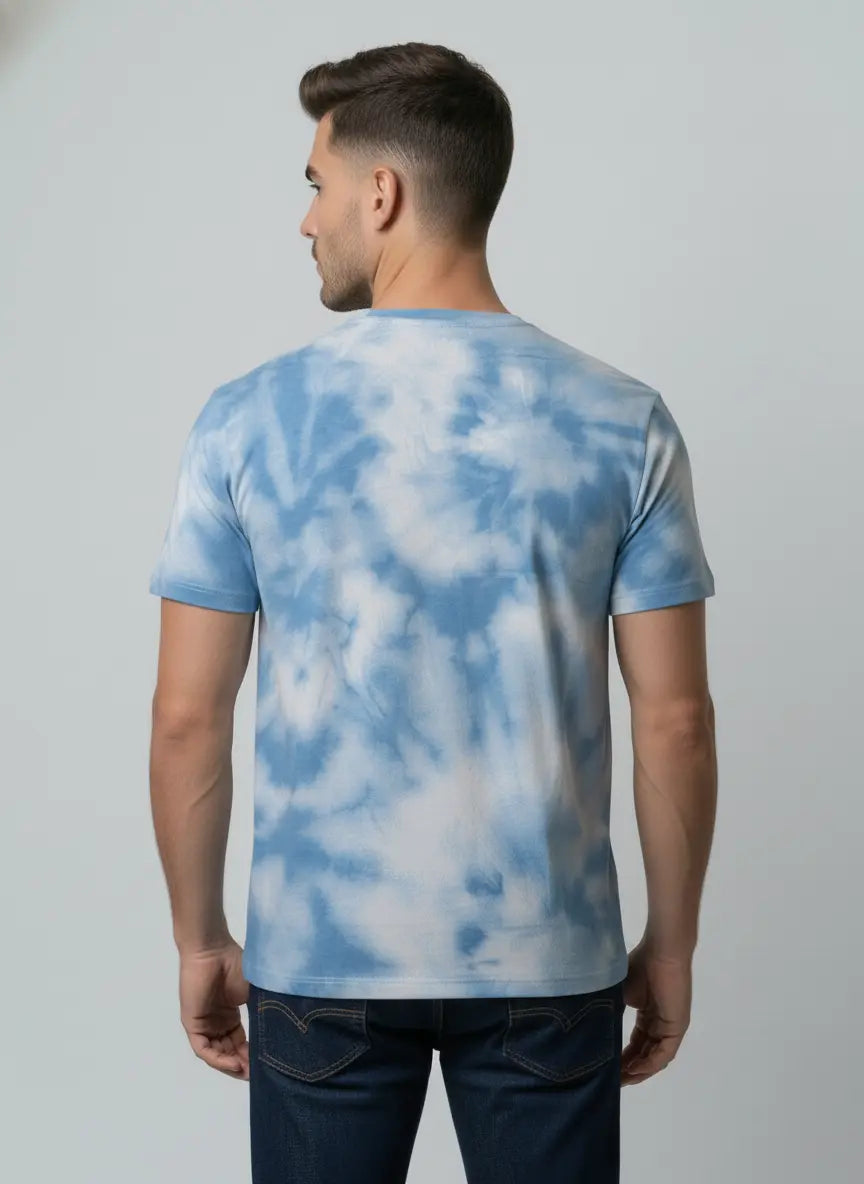SKY BLUE ROUND NECK AOP PRINT T-SHIRT Tim Paris