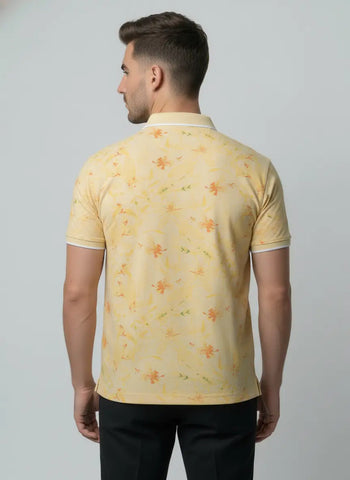YELLOW POLO NECK AOP PRINT T-SHIRT Tim Paris