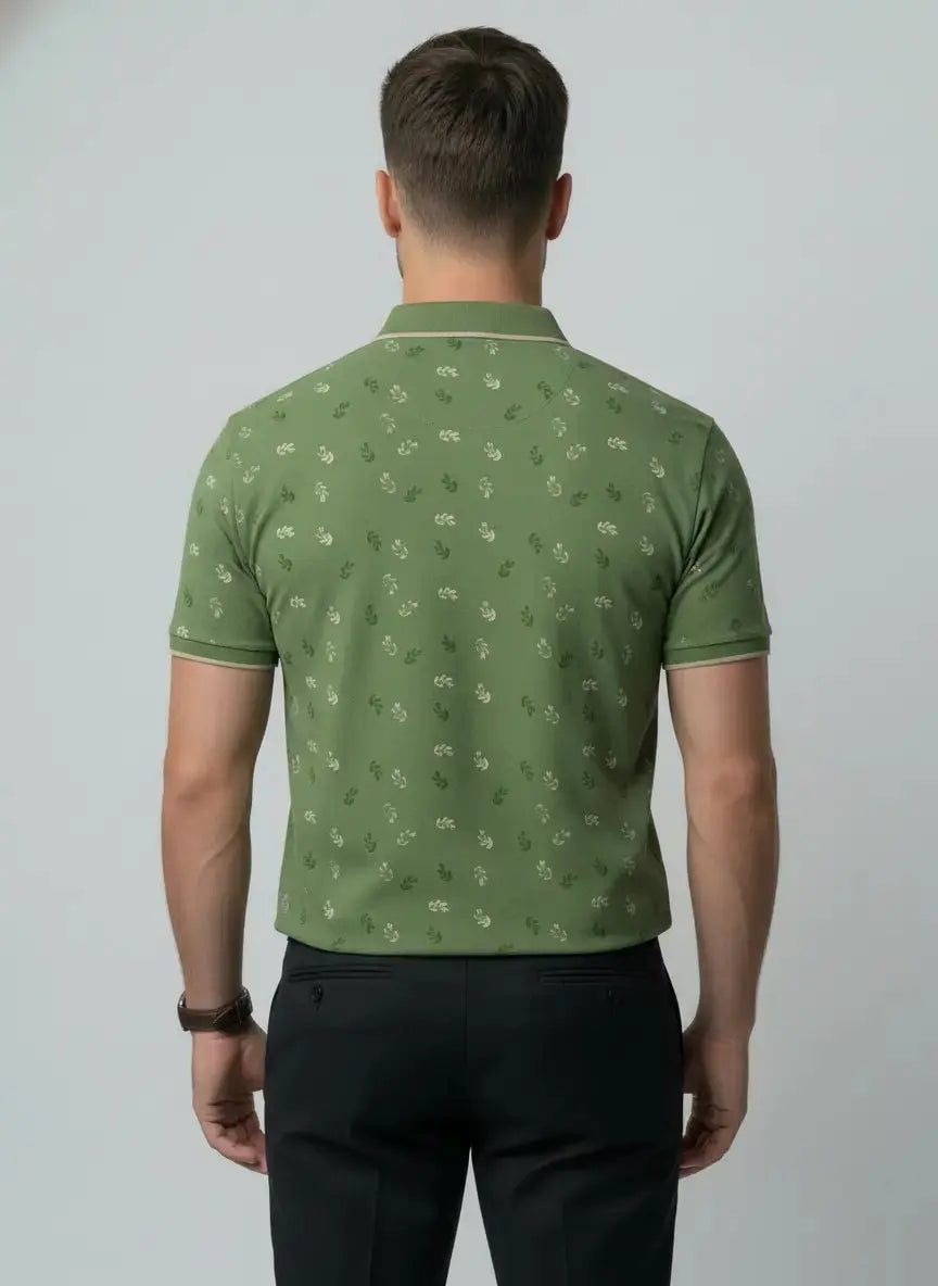 Green Polo Neck Aop Print T-Shirt Tim Paris