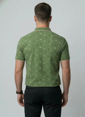 Green Polo Neck Aop Print T-Shirt Tim Paris
