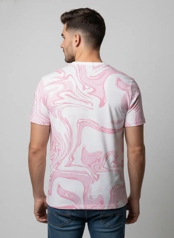 PINK ROUND NECK AOP PRINT T-SHIRT Tim Paris