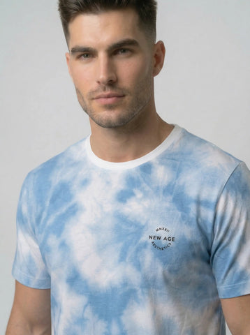 SKY BLUE ROUND NECK AOP PRINT T-SHIRT Tim Paris
