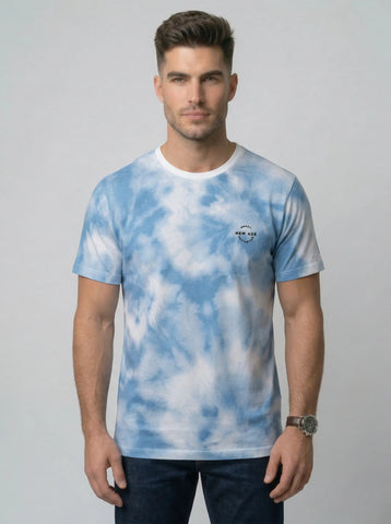 SKY BLUE ROUND NECK AOP PRINT T-SHIRT Tim Paris