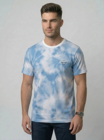 SKY BLUE ROUND NECK AOP PRINT T-SHIRT Tim Paris