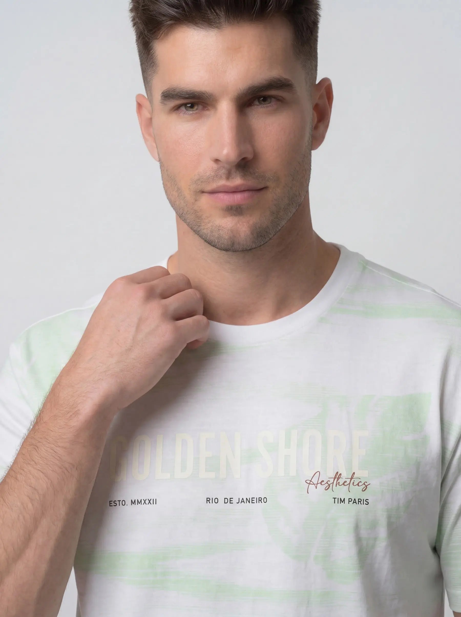 WHITE ROUND NECK AOP PRINT T-SHIRT Tim Paris