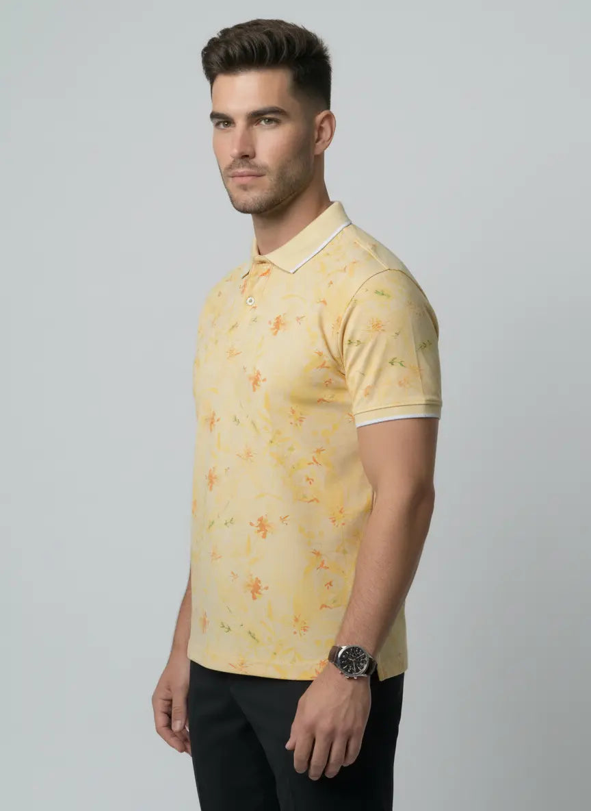 YELLOW POLO NECK AOP PRINT T-SHIRT Tim Paris